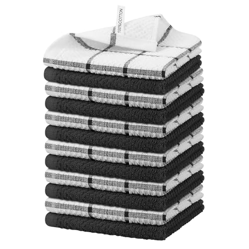 Nialnant 100% Cotton Terry Kitchen Cleaning Rags,Soft Absorbent Dish Cloths for Washing Dishes,Quick Drying Dish Towels-12x12 in,12 Pack - color: Black, size: 12 x 12 in - 12PCS