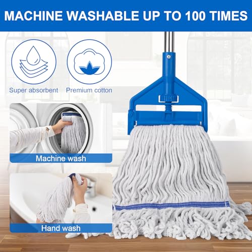 KeFanta Commercial Mop 60 inch Heavy Duty Industrial Wet Mops with Long Handle,Looped-End String Cotton Mop for Home, Kitchen,Garage,Office and Concrete/Tile Floor Cleaning - size: Industrial Mop