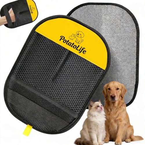 PotatoLife Pet Hair Removal Mitt, Upgraded Reusable Electrostatic Washable Fur Remover for Dogs Cats, Grooming Mitt for Couch, Sofa, Furniture, Carpet, Clothing and Car Seat, Small, 1PCS - size: Small