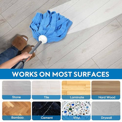 Matthew Microfiber Mop Compatible with Ceda Refill - Commercial Mop Replacement 54" Stainless Steel Handle with 2 Wet Mop Heads w/1 Handle Incl. 2 Pcs Blue Microfiber Cloth - color: Blue