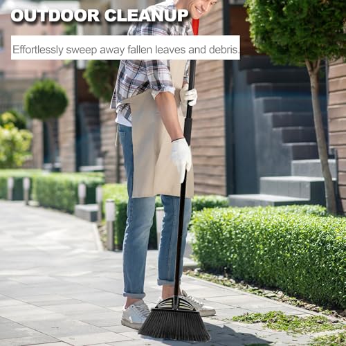 Four-Section Rod Long-Handled Broom,Heavy-Duty Broom, Angle Broom for Outdoor/Indoor（Black+Red） - color: Black+red