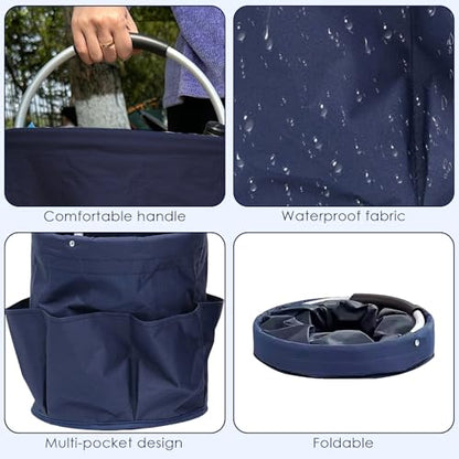 Collapsible Baskets with Handles, Multifunctional Storage Boxes for Tool Bag, Garden Bucket, Picnic Totes, Cleaning Organiser Caddy, Portable Laundry Basket, Flexible Home Storage (Blue)