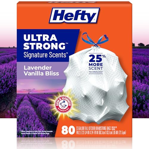 Hefty Ultra Strong Signature Scents 13 Gallon Trash Bags, Lavender Vanilla Bliss Scent, Tall Kitchen Trash Bags with 25% More Scent Technology, White, 80 Count - style: Lavender Vanilla Bliss