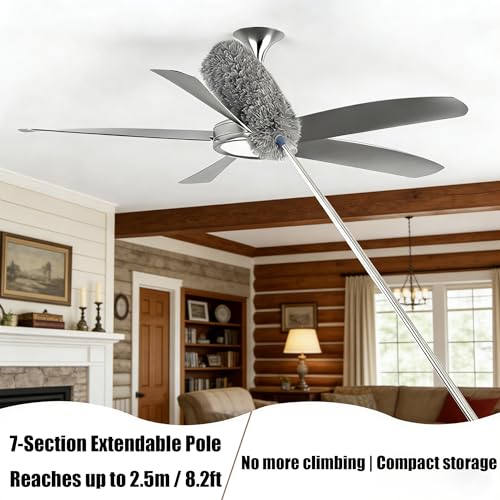 Washable Cobweb Duster Kit with Telescoping Aluminum Pole | Includes 2 Duster Heads & Corner Brush for High Ceilings, Fans, and Hard-to-Reach Areas