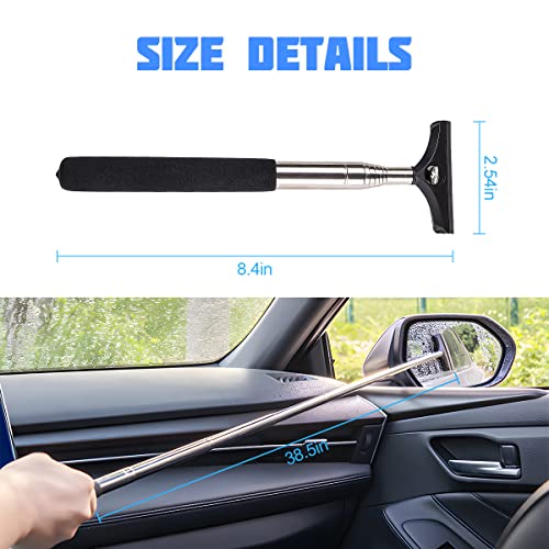 8sanlione Car Rearview Mirror Wiper, American Flag Telescopic Auto Mirror Squeegee Cleaner, Glass Mist Cleaning Tool with Retractable 98cm Handle, Portable Car Windows Water Removal (Black/Car Logo) - color: Black/Car Logo