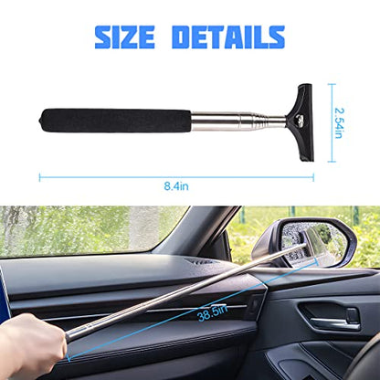 8sanlione Car Rearview Mirror Wiper, American Flag Telescopic Auto Mirror Squeegee Cleaner, Glass Mist Cleaning Tool with Retractable 98cm Handle, Portable Car Windows Water Removal (Black/Car Logo) - color: Black/Car Logo