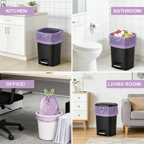 Drawstring Trash Bag 100PCS, Leakproof Small Trash Bags, Unscented Small Garbage Bags, 15 Liter Mini Wastebasket can Liners for Office Bedroom Bathroom, Purple - color: 100Purple