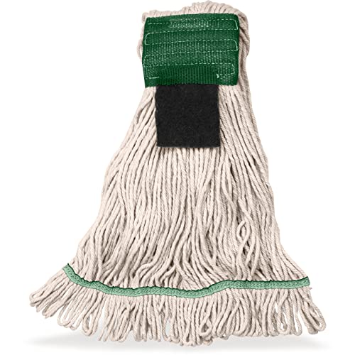 SPARTA Flo-Pac Acrylic Mop Head, Loop-Ended, Wide Band with 5" Green Band with Scrubber for Organized Cleaning, Medium, Natural, (Pack of 12) - color: Natural, size: Medium (Pack of 12)