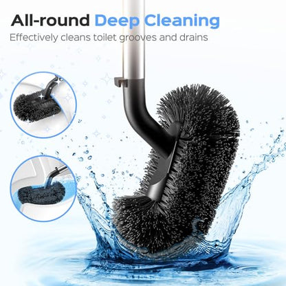 HAMITOR Toilet Plunger and Brush Set: 2 in 1 Stainless Steel Rustproof Combo with Deep Cleaning Curved Bristles - Heavy Duty Toilet Unclogging for Family Bathroom - Compact Apartment Accessories - color: Silver