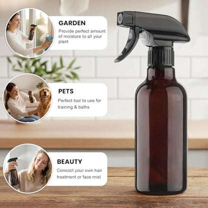 Glass Spray Bottles 12oz Empty Spray Bottle Mist/Stream Spraying Small Refillable Containers for Hair Care, Cleaning Solutions, Plants, Essential Oils 2 Pack (Brown, 12oz) - color: Brown, size: 12oz