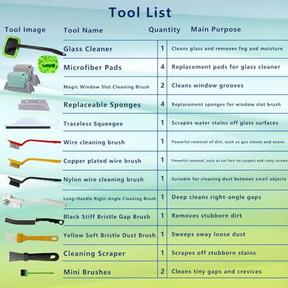 21Pcs Small Cleaning Brush Set for Car Glass & Gap Crevice Cleaning - Window/Door Tracks, Bathroom Sink, Mirrors, Window Sills, Sliding Doors, Shower Door Tracks