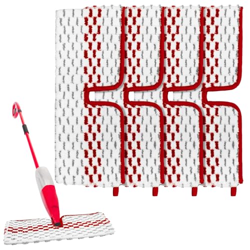 Microfiber Spray Mop Pads - Compatible with Promist MAX, Double Sided Replace Head for Dry/Wet Floor Cleaning Usable (4 Pack Red) - color: 4 Packs Red