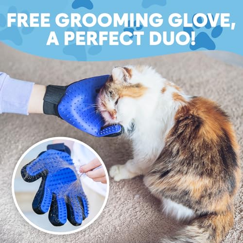 Carpet Rake for Pet Hair Removal – Carpet Scraper & Pet Fur Rake – Dog & Cat - Animal Fur Broom for Rugs & Furniture with Adjustable Lengths - Blue