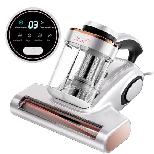 JIGOO Bed Vacuum Cleaner with Dust Sensor, Mattress Vacuum Cleaner with UV & Ultrasonic and High Heating, 13Kpa Suction 500W Powerful Double-Cup Handheld Vacuums (J300, Corded) - color: White