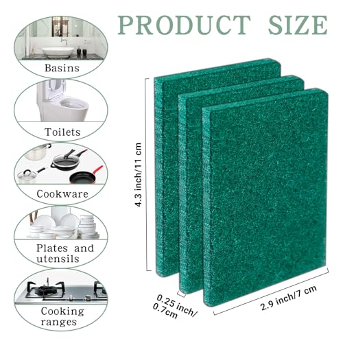 120 Pcs Heavy Duty Scouring Pads 4.3 x 3 x 0.3 in Non Scratch Household Scrub Pads Bulk Green Reusable Pan Scrubber Multipurpose Anti Grease Scrubbing Pads for Kitchen Dish Supplies