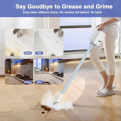 Steam Cleaner, 6 in1 Rotated Steam Mop Cleaner with 2 Modes, 2 Microfiber Pads, 400ML Removable Tank, 23FT Power Cable, Detachable Steam Mops for Floor, Laminate Floor, Tiles Cleaning (Denim Blue) - color: Denim Blue