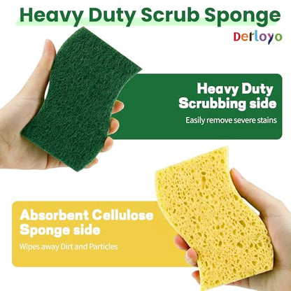 12 Count Heavy Duty Scrub Sponges,Dual Sided Kitchen Sponges for Non-Coated Cookware and Outdoor Grills, Flexible, Durable, and Strong, Long Lasting Cleaning Sponges for Cleaning Kitchen Dishes - color: Yellow-12