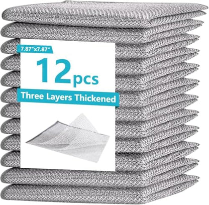 12 Pack Non-Scratch Wire Dishcloth,7.87" x 7.87" Reusable Metal Dish Cloth for Kitchen, Non Scratch Scrub Cloth for Non-Stick Pans, Wet & Dry Dual-Use Heavy Duty Dish Washing Scrubber