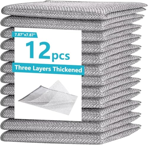 12 Pack Non-Scratch Wire Dishcloth,7.87" x 7.87" Reusable Metal Dish Cloth for Kitchen, Non Scratch Scrub Cloth for Non-Stick Pans, Wet & Dry Dual-Use Heavy Duty Dish Washing Scrubber