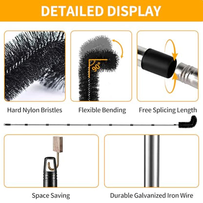 10.5FT Gutter Cleaning Tools from The Ground, Adjustable Rain Gutter Cleaning Brush with Pole, Long-Reach Gutter Cleaner & Brush, Ladder-Free Removal of Leaves, Branches & Debris