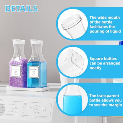 Laundry Detergent Dispenser,Laundry Soap Dispenser,Liquid Laundry Detergent Container,35OZ Fabric Softener Dispenser with Tray, Laundry Room Organization,Extra 4 Labels,White - color: White