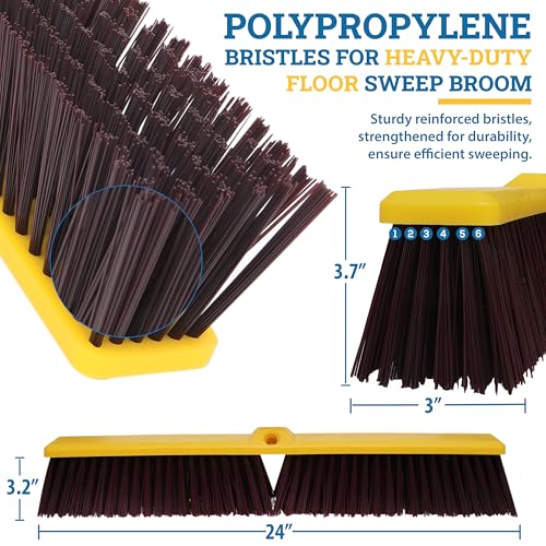 KLEEN HANDLER 24" Heavy Duty Push Broom with 61" Long Extendable Metal Handle with Threaded Plastic Screw for Deck Driveway Garage Yard Patio Warehouse Hard Floor Cleaning - style: 24" Push Broom