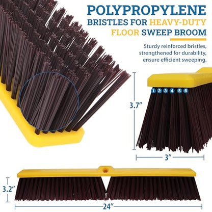 KLEEN HANDLER 24" Heavy Duty Push Broom with 61" Long Extendable Metal Handle with Threaded Plastic Screw for Deck Driveway Garage Yard Patio Warehouse Hard Floor Cleaning - style: 24" Push Broom