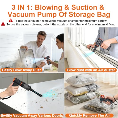 F32MAX Compressed Air Duster-150,000RPM Super Power Electric Air Duster and Vacuum Cleaner & Bag Vacuum Sealer 3-in-1，for PC Keyboard Cleaning, Car Interior Cleaning.