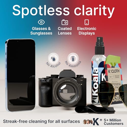 Koala Eyeglass Lens Cleaner Spray Kit | (1x) Glasses Cleaner Bottle + (1x) Microfiber Cloth | Alcohol Free Eyeglasses, Screen, and Camera Cleaning Kit | Made in USA (2 Piece Set) - size: 2 Piece Set