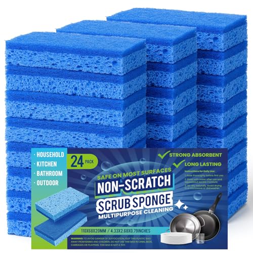 Metflavor Kitchen Sponges, 24 Count, Non-Scratch Scrub Sponge, Dual Sided Cleaning Sponges for Dishes, Kitchen, Bathroom - size: 24 Pack