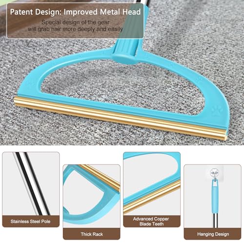 Carpet Rake for Pet Hair Removal, Pet Hair Removal Tool Set of 2, 56” Long Handle Carpet Pet Hair Removal Carpet Scraper Dog Cat Hair Remover for Sofa, Couch, Car, Rug,Stairs