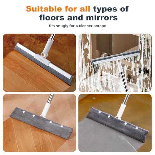 Rubber Squeegee Broom for Floor,Upgrade 62" Long Handle Window Squeegee, 2 Cleaning Cloths, Silicone Pet Hair Remover,Magic Squeegee Broom Removes Water Spots, Stains, Grease, and Glass Surfaces. - size: L-3 in 1