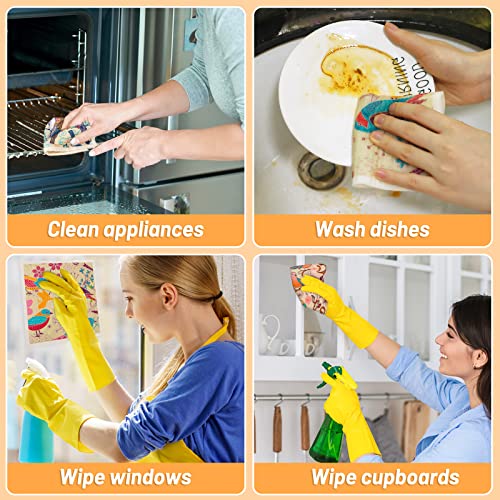 Lucomb 8 Pack Swedish Dishcloths for Kitchen, Reusable Soft Kitchen Towels Dish Cloths Set Absorbent Sponge Cleaning Washable Quick Drying Bar Hand Washing (Birds Flowers) - color: Birds Flowers