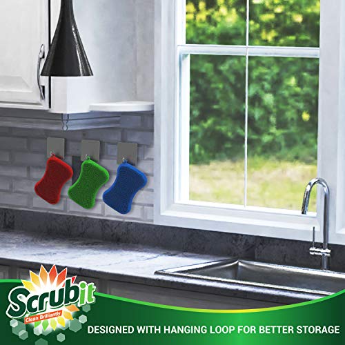 6 Pack Silicone Scrubbing Sponge by SCRUBIT - Real Silicon Non Scratch & Non Smell Kitchen Scrubber Pad for Dishes, Fruit, Vegetable - Reusable Cleaning Sponges - Multi-Colored Pads [Red, Green, Blue]