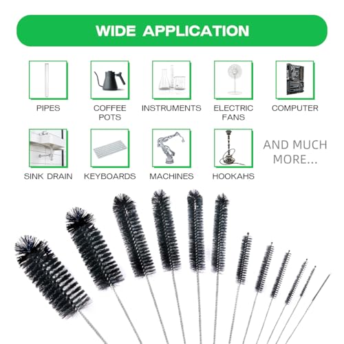 Brush Family Straw Cleaner Brush Set,12 Pieces Extra Long Pipe Water Bottle Brushes for Cleaning Reusable Drinking Straws,Bird Feeders,Pipes,Black (12pcs Different diameters Set) - size: 10-12 inch mixed diameters set (12pcs)