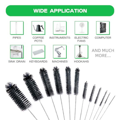 Brush Family Straw Cleaner Brush Set,12 Pieces Extra Long Pipe Water Bottle Brushes for Cleaning Reusable Drinking Straws,Bird Feeders,Pipes,Black (12pcs Different diameters Set) - size: 10-12 inch mixed diameters set (12pcs)
