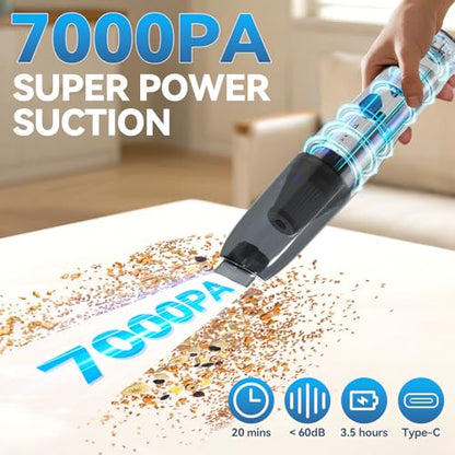 Handheld Vacuum Car Vacuum, 2 in 1 Air Duster Mini Vacuum Cleaner Small Portable Rechargeable Car Seats, Home, Quick Cleanup, Strong Suction, Lightweight, Includes Crevice Nozzle & Brush -H2 - color: Blue Gray, style: H2 2-in-1 Air Duster/Blower