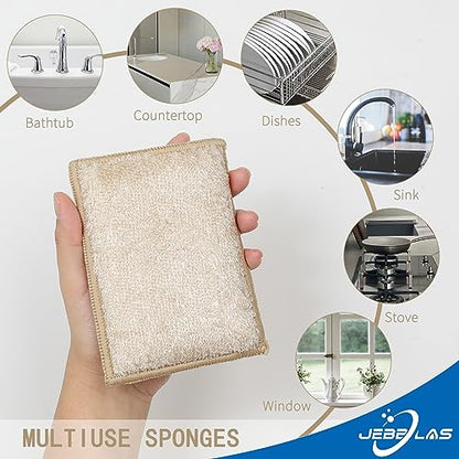 JEBBLAS 8Pack Bamboo Natural Kitchen Sponges Dish Sponge Cleaning Sponge Heavy Duty Scrub Sponge for Cleaning Kitchen and Household Pink - color: Pink
