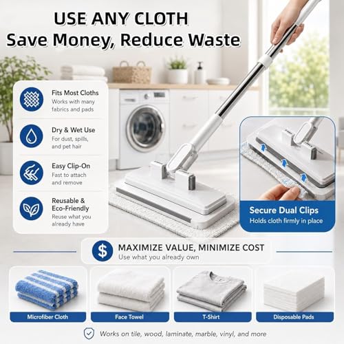 Hands Free Flat Mop, 2026 New Hands Free Multi Purpose Flat Mop, Multifunctional Lazy Mops with One-Click Cloth Attachment, 360° Rotating Mops Head, for Floor, Wall, Bathroom (1, M(43.3in)) - color: M(43.3in)