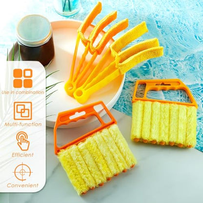 4 Pcs Window Venetian Blind Cleaner Duster Tool 7 Finger Blind Rush and Shutter Cleaner Brush Hand-held Window Shutter Air Conditioner Duster for Dirt(Yellow, Orange) - color: Yellow, Orange