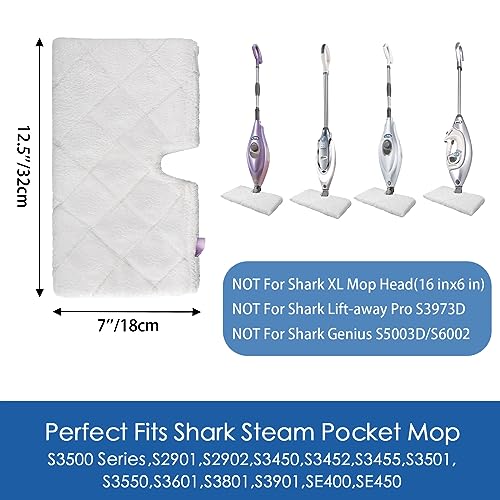 S3501 S3601 Steam Mop Replacement Pads Compatible with Shark Steam Pocket Mop, Vacmop Replacement Pads for Shark Steamer Pads S3500 Series S3501 S3601 S3550 S3601D S3901 S3801 S3801CO, White - color: 4 Pack Short Plush