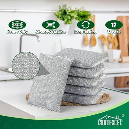 HOMEXCEL All-Purpose Sponge Pads 12PK, Non-Scratch Dish Sponges Safe for Non-Stick Cookware, Pots & Pans, Ideal Cleaning Dish Scrubber Pads for Kitchen, Bathroom and Household - color: Silver