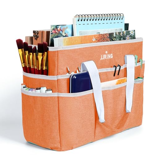 JJRING Craft Organizer Tote Bag, Large Art Storage Caddy with Multiple Pockets, Orange Sewing Bag for Art, Craft, Scrapbooking, School, Medical, and Office Supplies Storage - color: Orange, size: Large