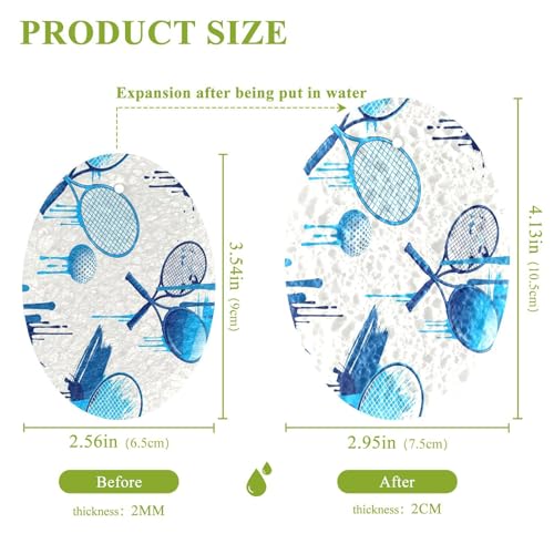 Blue Tennis Rackets Balls Pattern Dish Scrub Sponges Kitchen Non Scratch Reusable Compressed Cellulose Sponge Hanging for Household Cleaning Washing Dishes Pots and Pans 3 Pack - color: Pattern1