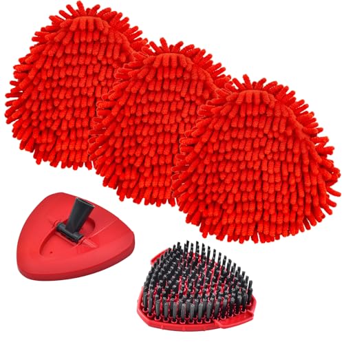 Chenille Mop Heads Replacements for Ocedar, Mop Replace Head for O Cedar Mops, Chenille Duster for Ocedar Easywring 1 Tank Spin Mops Includes 3 Pack Chenilles Pad Refills, 1 Scrub Brush and 1 Base