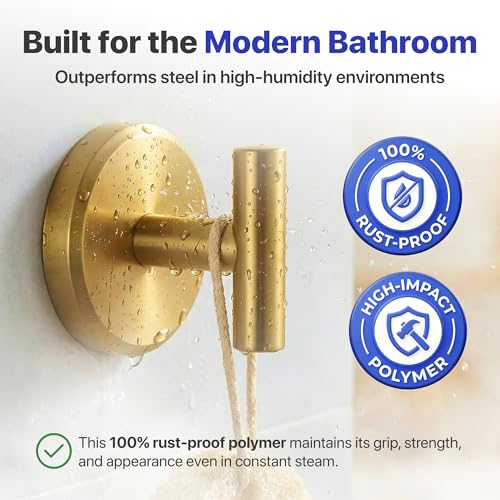 HOME SO Suction Cup Hooks for Shower & Bathroom Towel Holder 2-Pack – Suction Cups Hooks for Hanging Towels, Robes, & Coats - Tiles, Glass Door or Mirror – Shower Hooks & Towel Hooks - Gold T-Shape - style: Brushed Gold