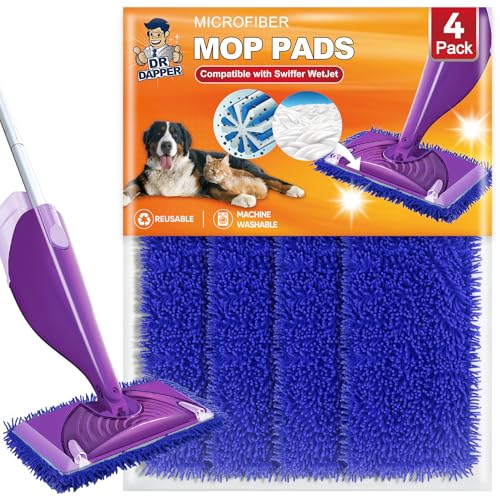 Reusable Mop Pad Wet Jet Refills Compatible with Swiffer WetJet Mop, 4 Pack Wet Jet Pads, Microfiber Mop Pad Refills for Floor Mopping and Cleaning, Wet & Dry Use for Swiffer Wet Jet Pads, Blue - color: Chenille Blue 4, size: 4