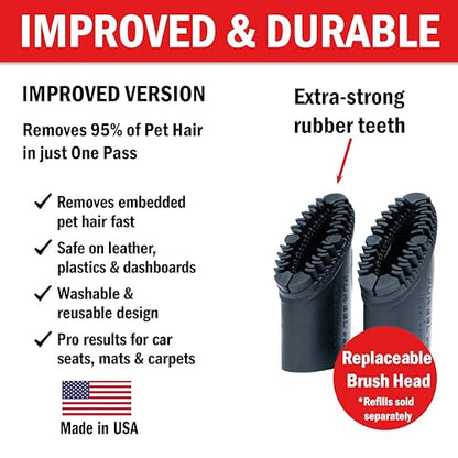 FUR-EEL PRO 2.0 Pet Hair Remover Vacuum Attachment, Replaceable Rubber Brush Head for Dog & Cat Hair, Fits 1-1/4, 1-3/8 & 1-1/2 in Round Hoses, for Car Detailing, Carpet & Upholstery - color: Pro 2.0