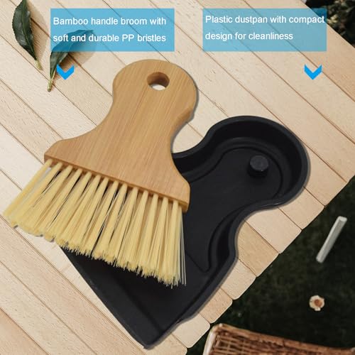 Mini Broom and Dustpan Set Portable Hand Broom with Bamboo Handle Small Crumb Sweeper for Home, Bathroom, Kitchen, Car Interior, Office, Pet Areas (Black) - color: Black