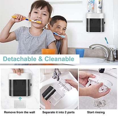 GFWARE Toothbrush Holder Toothpaste Dispenser Wall Mounted with Cover, 4 Slots Tooth Brush Storage Organizer with Automatic Kids Toothpaste Squeezers for Shower Bathroom Black - color: Black